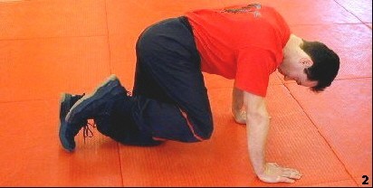 Wing Tsun Course, Fig. 2 - when moving downward he applies a strike with his knee 