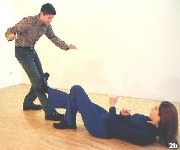 Wing Tsun Exercise 86, Fig. 2b - in case the opponet only approaches a stop kick will hold him back, too